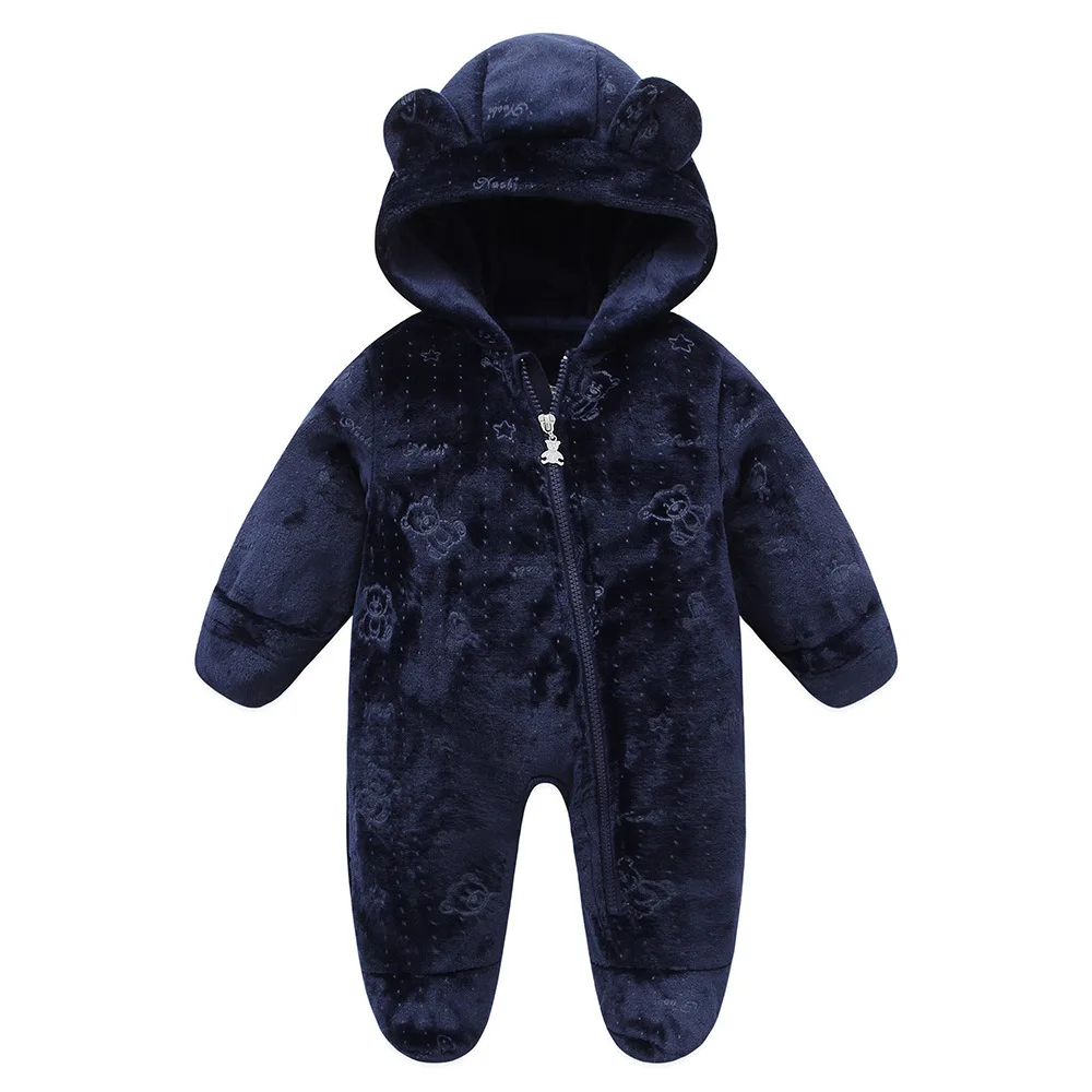 RAISE Autumn Winter Newborn Girl Romper Bear Print Flannel Hooded Infant Baby Girl Overalls 0-1Y Little Kid Boy Jumpsuit Outfits