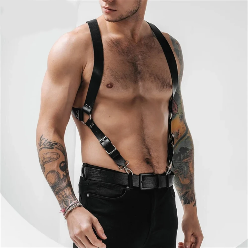 Fetish Gay Men Sexy PU Leather Harness Male Lingerie Adjustable Body Punk Style Belts BDSM Bondage Harajuku Garter For Adult