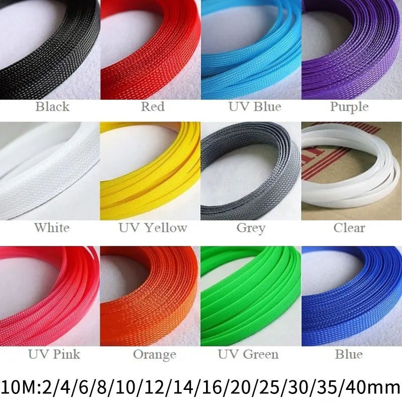 10M 2 4 6 8 10 12 14 16 18 20 25 30 40 mm High Density PET Braided Expandable Sleeve Wire Wrap Insulated Nylon Protector Sheath