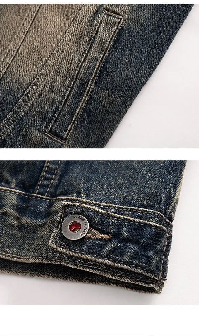Streetwear Jeansjacke mit Farbverlauf für Herren, Baggy Distressed Faded Denim Jacken, Oversized Casual Outfits, Oberbekleidung im Vintage-Stil – Detail 8