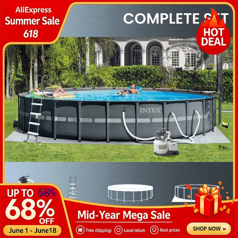 

24ft x 52in Above Ground Swimming Pool Set with Sand Filter Pump, Inflatable Lounge Pool Recliners 2Pac Custom