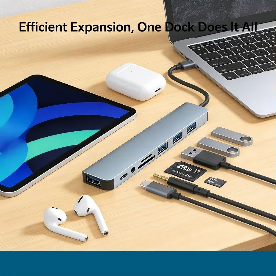 8-in-1 Typ-C Dockingstation mit 4K HDMI, USB-C-Hub, Multiport-Adapter, 100W PD-Ladung, RJ45 Ethernet, USB 3.0/2.0 – Detail 1