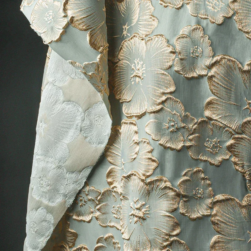 50x145cm Golden Silk Plum Blossom Jacquard Fabric Embossed Texture Embroidery Chinese Style Cheongsam Clothing DIY Sewing Cloth