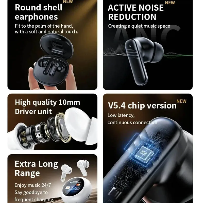 كول بلوتوث ياربود TWS سماعة ANC ENC شاشة تعمل باللمس الأذن براعم الفيديو التبديل الضوضاء تقليل SMS دفع سماعة لشاومي آيفون 17