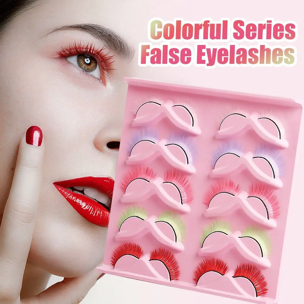 10 paires de faux cils colorés doux, Extension de cils confortables et réutilisables, en Fiber artificielle, individuels pour femmes