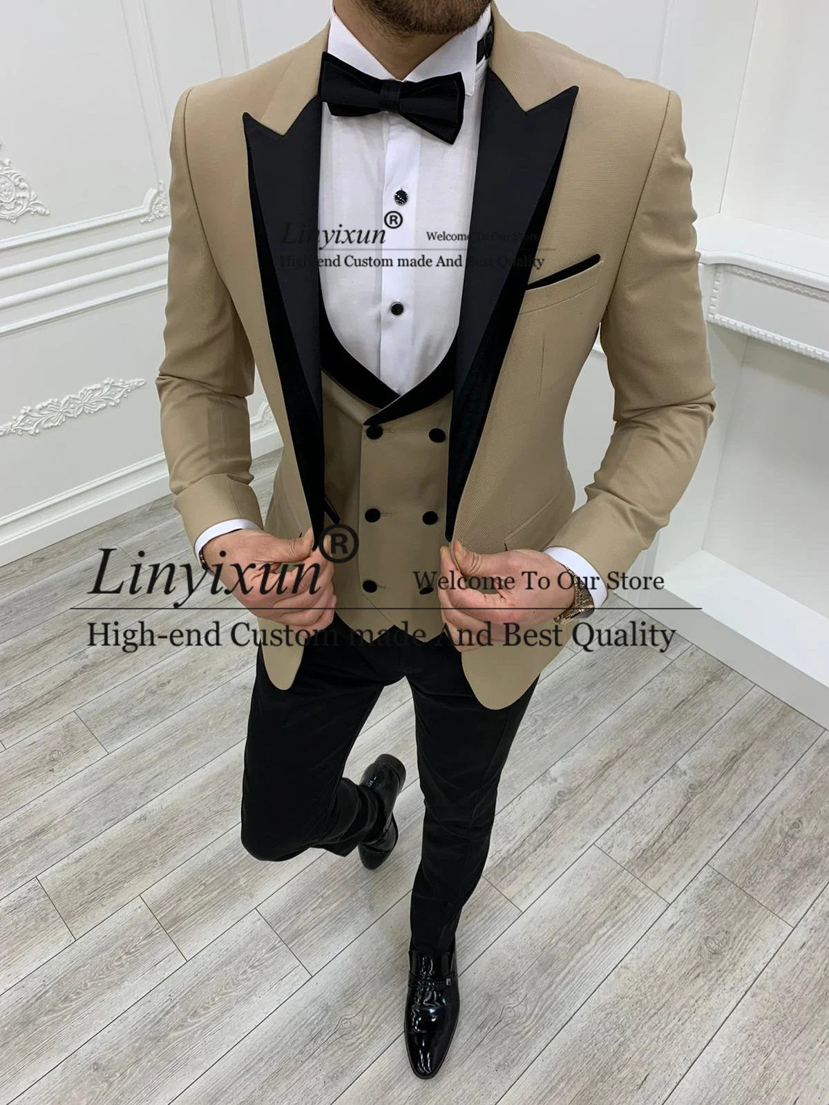 

Handsome Wedding Suits For Men Shawl Lapel Groom Tuxedos 3 Pieces Groomsmen Prom Dinner Blazer Set Business Male Costume Homme