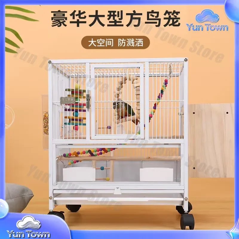 Multi-layer Bird Cage for Parrots Large Black Phoenix Tiger Skin Peony Design Splash Proof Luxury Villa Aviary Cage for Large