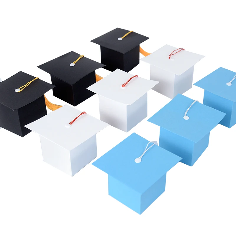 5Pcs Graduation Candy  Chocolate Box Black White Bachelor Hat Gift Boxes 2024 Congrats Grad Graduation Party Decoration Supplies