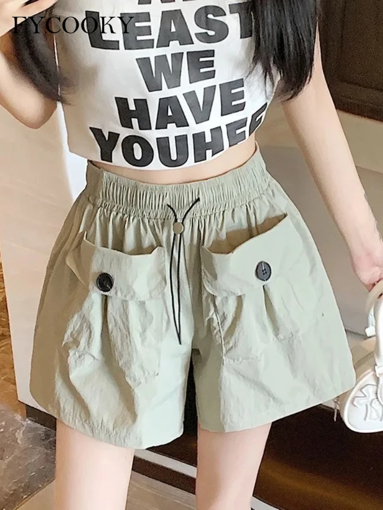 New 2025 Short Pant Women Korean Style Casual Solid Summer Fashion Pockets Cargo Shorts Woman