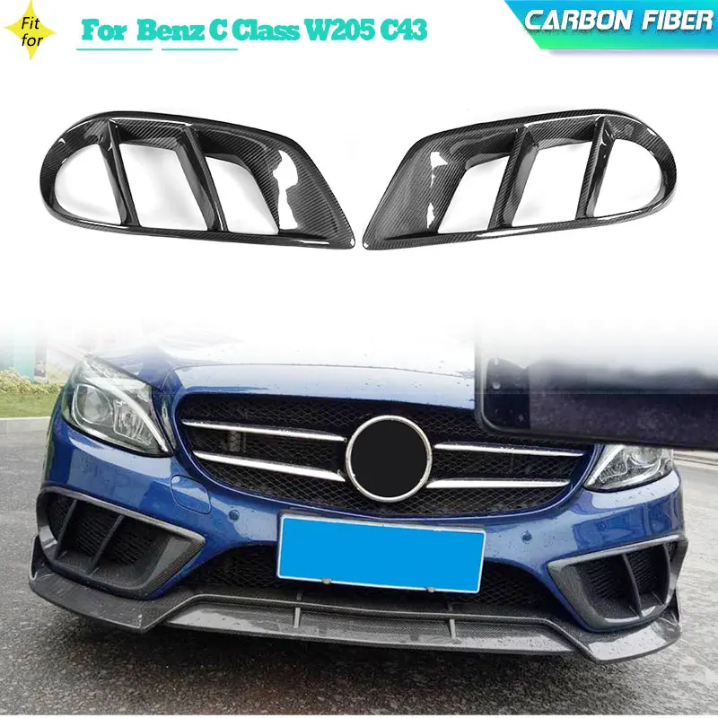 Carbon Fiber Car Front Bumper Air Vent Cover Trim for Mercedes Benz C Class W205 C200 Sport C43 AMG 2015-2018 Fog Grill Frame