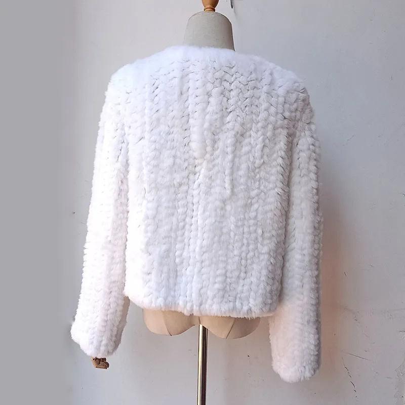 Frauen gestrickt echte Rex Kaninchen Pelzmantel O-Ausschnitt Langarm warme Mode Echtpelz Jacke weibliche Natur pelz Outwear