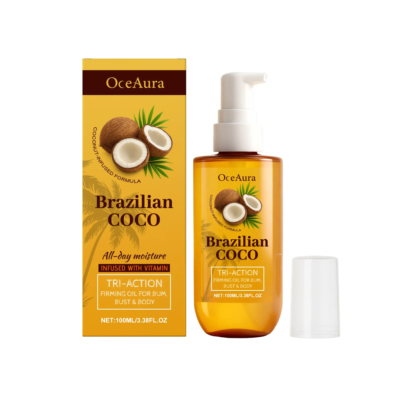 

OceAura Бразильское кокосовое увлажняющее масло для тела с витаминной инфузией — увлажняющий крем Tri-Action для увлажнения на весь день