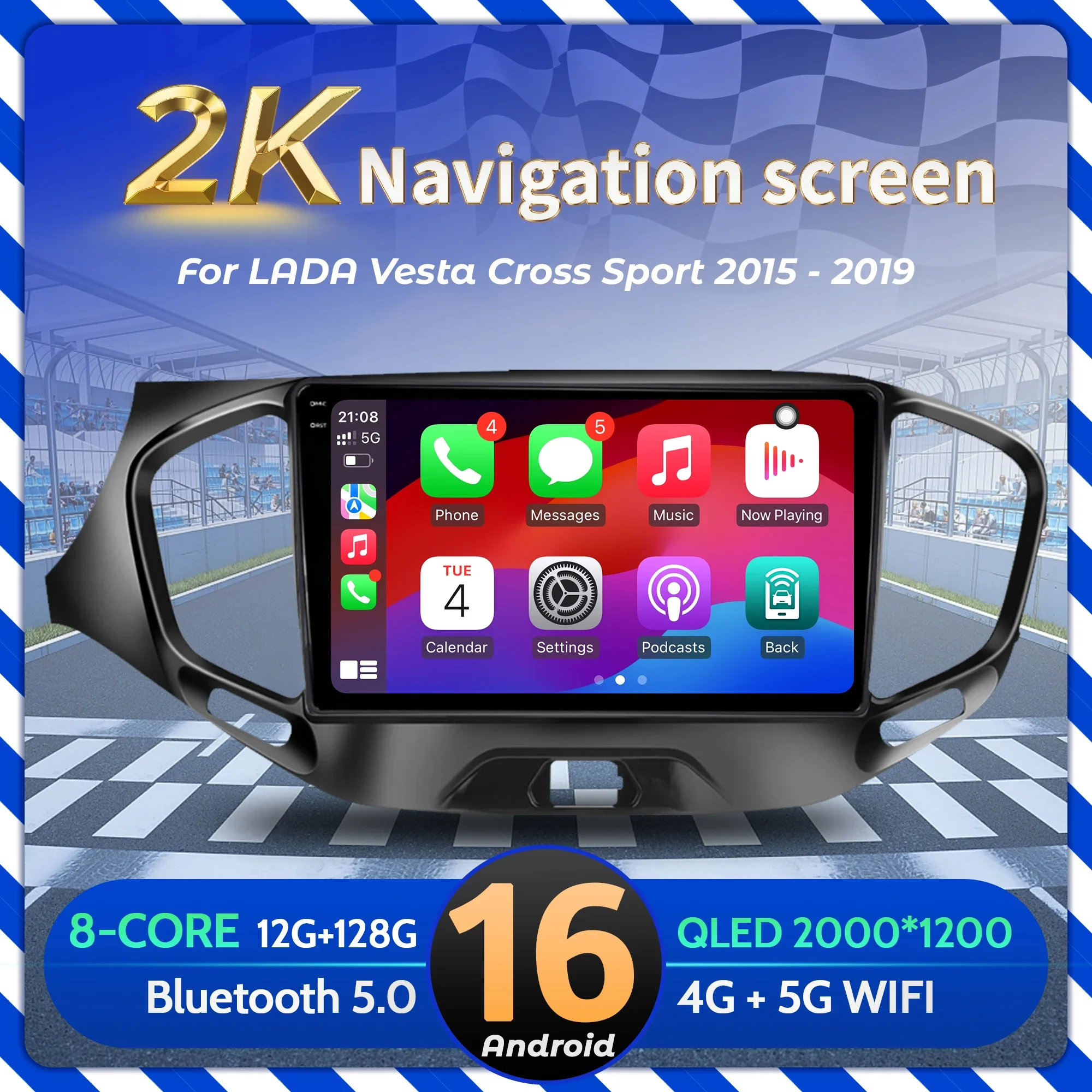 9”Car Radio Android 16 For LADA Vesta Cross Sport 2015-2019 BT Carplay Multimedia Navigation Head Unit 2K QLED Screen