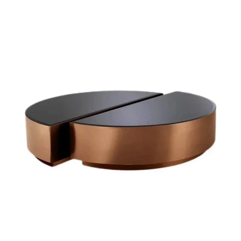 A   furniture light luxury modern semi-circular stainless steel coffee table combination living room glass tea table