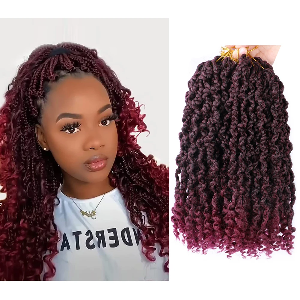 

Bob Bohemian Goddess Box Braids Crochet Hair Curly Ends 12" Wavy Crochet Braids Black Ombre Brown Bug Braiding Hair Extensions