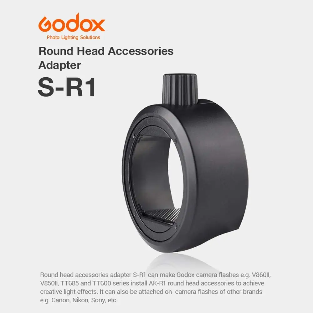 Godox S-R1 Flash Speedlite Round Shape Adapter AK-R1 Adapter Ring for Godox TT685 V860II V350 TT600 Yongnuo Nikon Flash