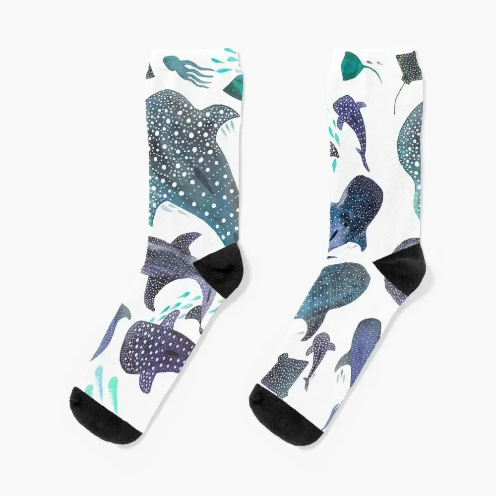 Whale Shark, Ray & Sea Creature Play Print Socks Climbing Wholesale Socks Men's Women's