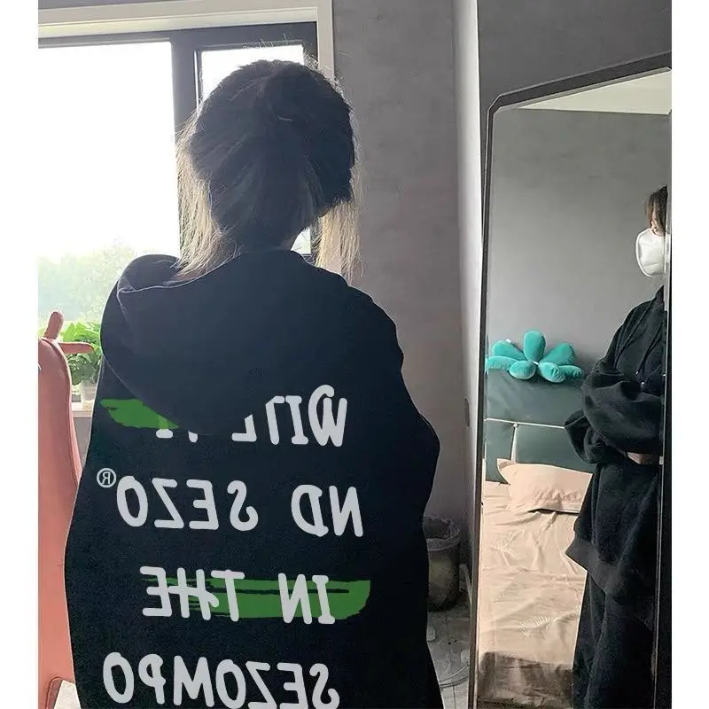 هوديس مقنعين المتضخم امرأة طويلة الأكمام الخصر التخسيس طول كابليس المتعثرة ألوان كبيرة Colorblock شعبية س الرقبة Ins