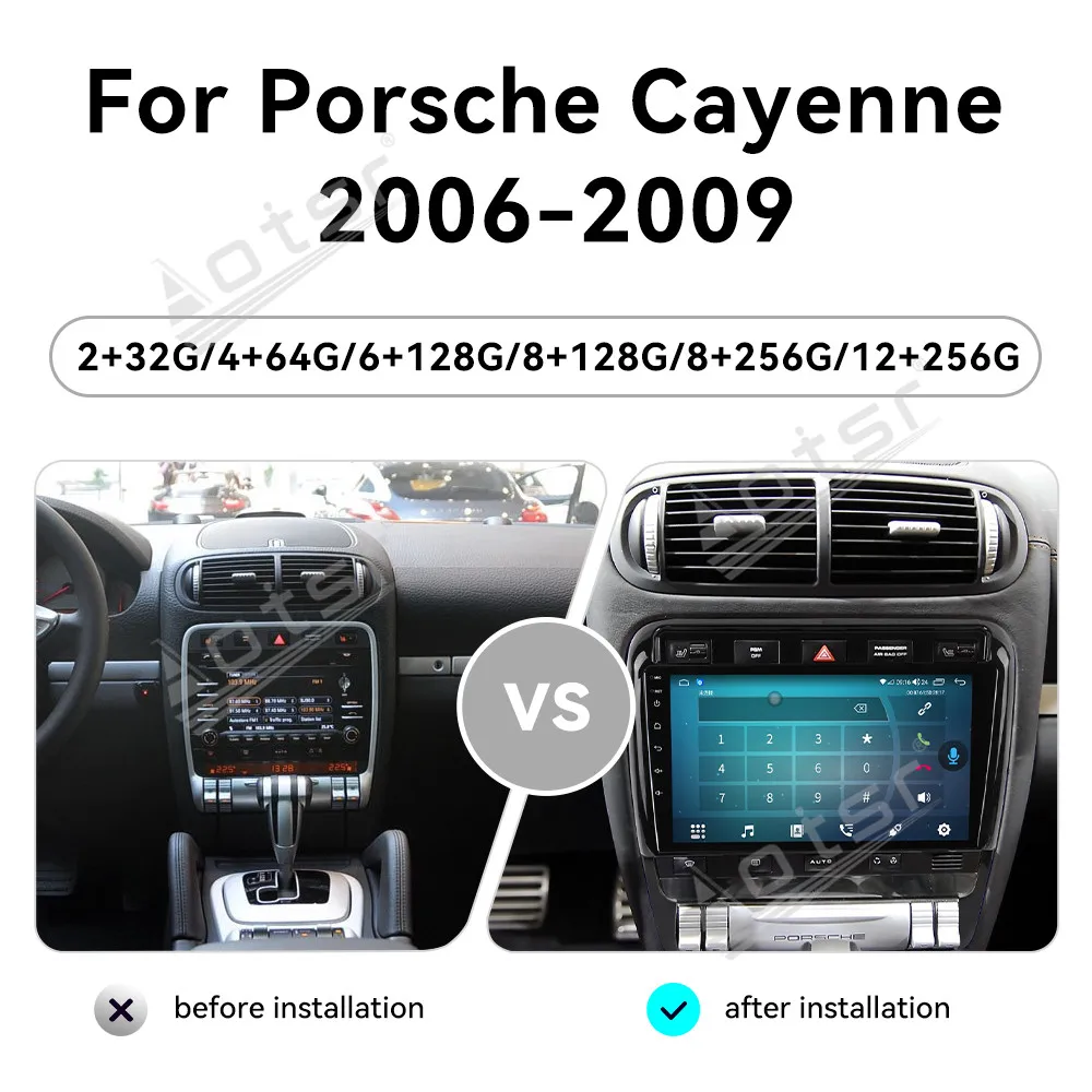 9''HY for Porsche Cayenne 2006-2009 Android 14 Touch Car Screen Navigation Apple Carplay Car Radio DSP BT Multimedia Player WIFI