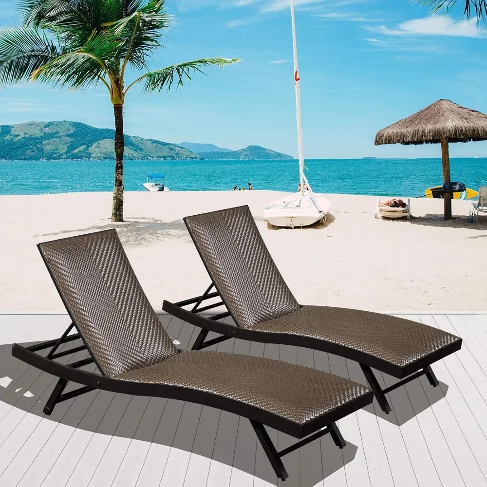 

Rattan Loungers - 2-Piece Deck Chair Furniture Set Beach Pool Adjustable Backrest Loungers Filled with Quick-Drying Foam