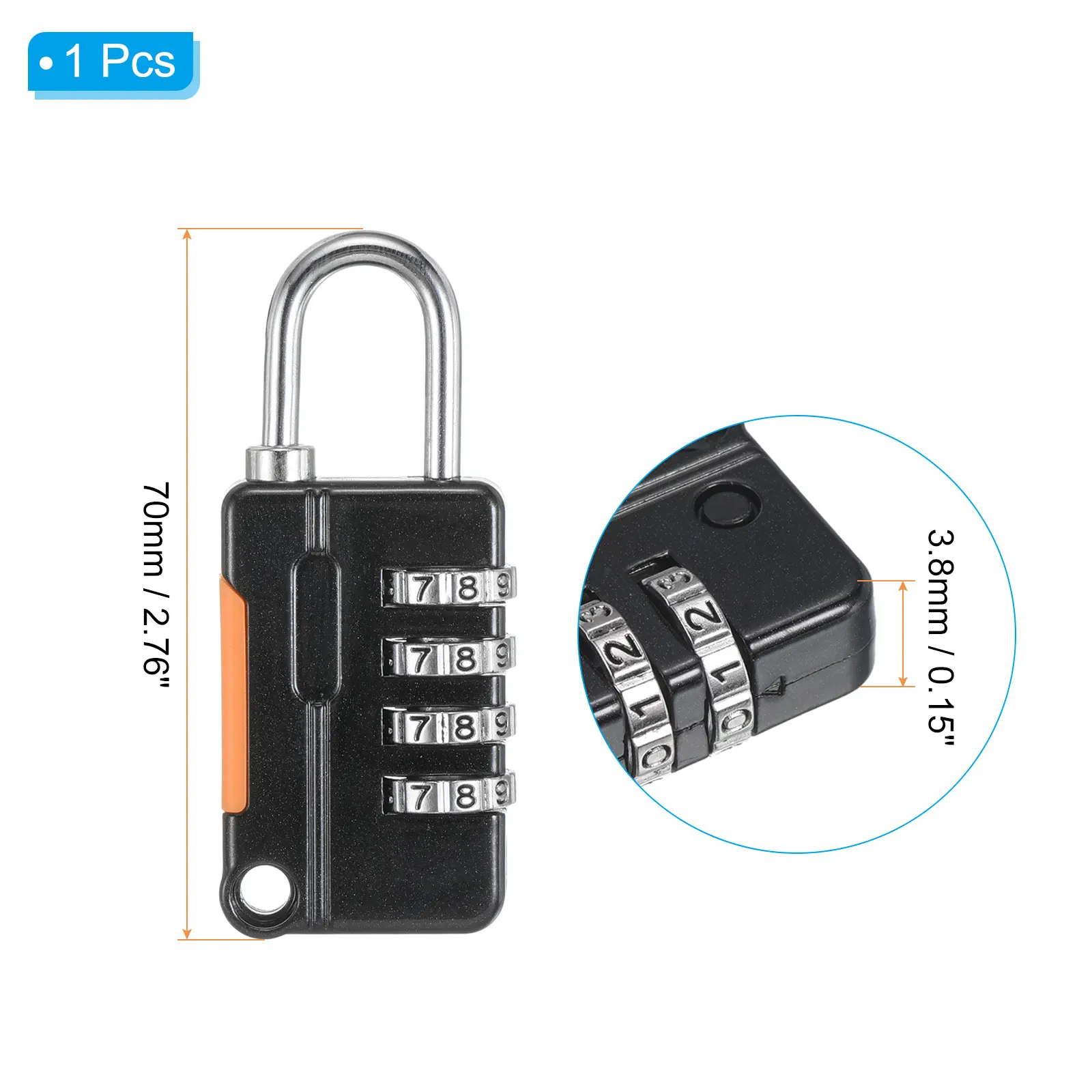 1 Set 4 Digit Combination Lock with Security Cable Outdoor Padlock 6.5Ft Steel Lock Chain for Locker Luggage Bike Black