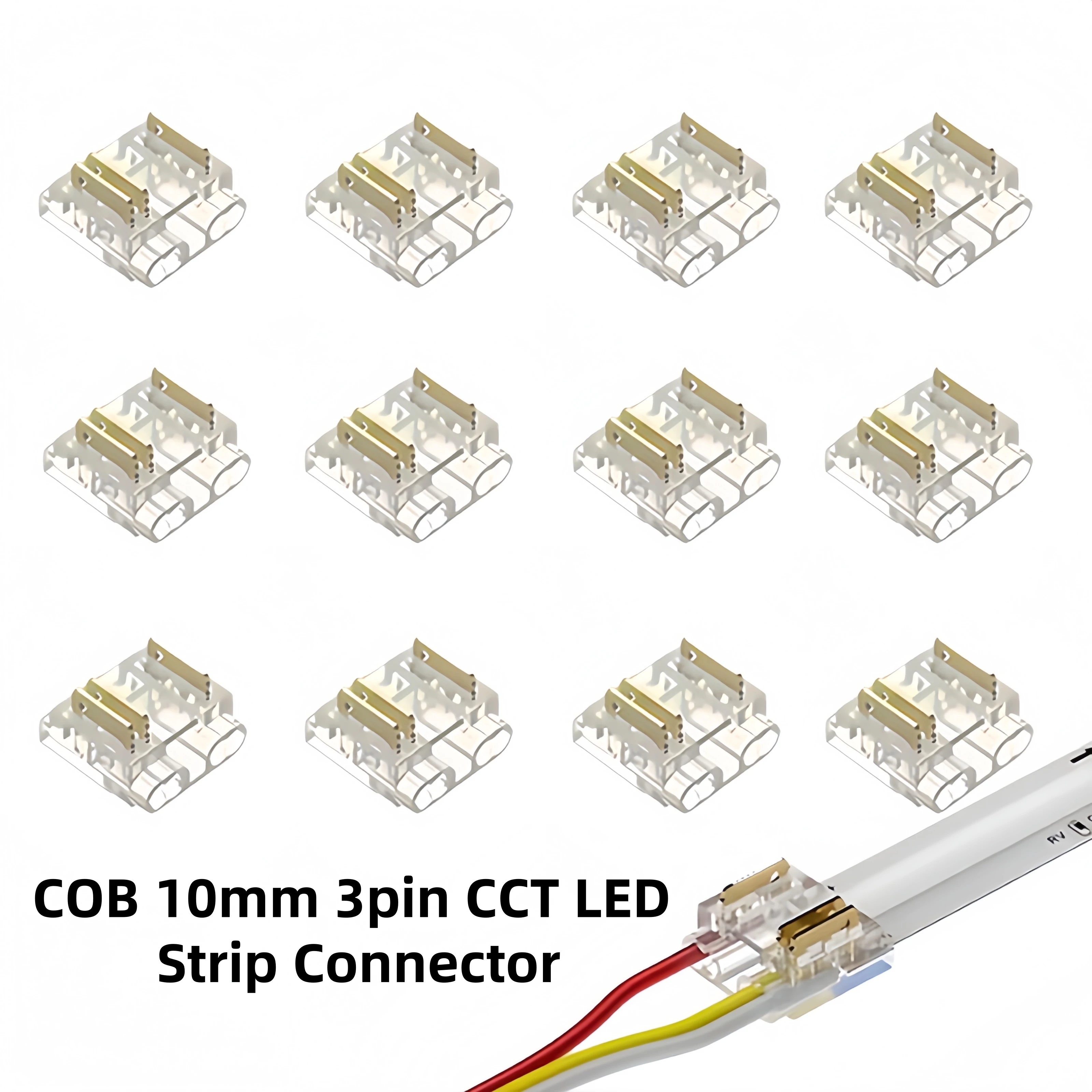 12/20/30 Pcs COB 10mm 3pin CCT LED Strip Connector, Used for Wireless Gapless Adapter Expansion COB Strip Connection Accessories