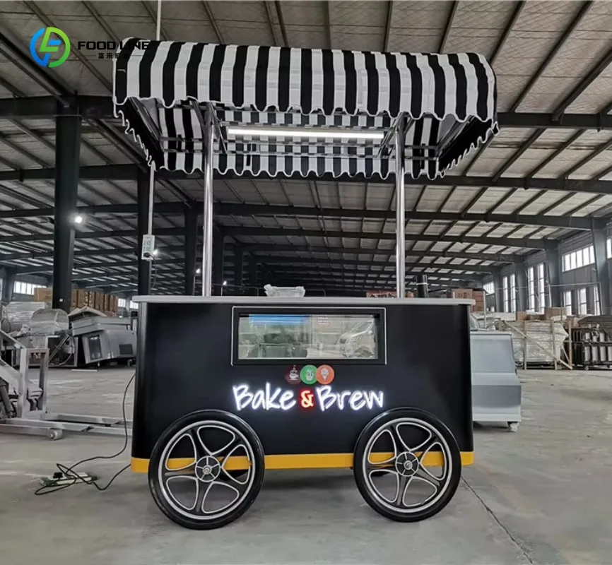 Hand Push Mobile Ice Cream Cart with Freezer Food Trolley Snack Vending Street Commercial OEM Customized