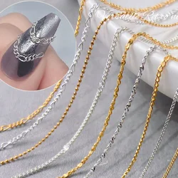 50cm Nail Bead Chain 0.8MM-2.2MM Silver Gold Pixie Stone Beads Hollow Hoop Nail Art Decoration Metal Steel Ball Chain Nail Jewel