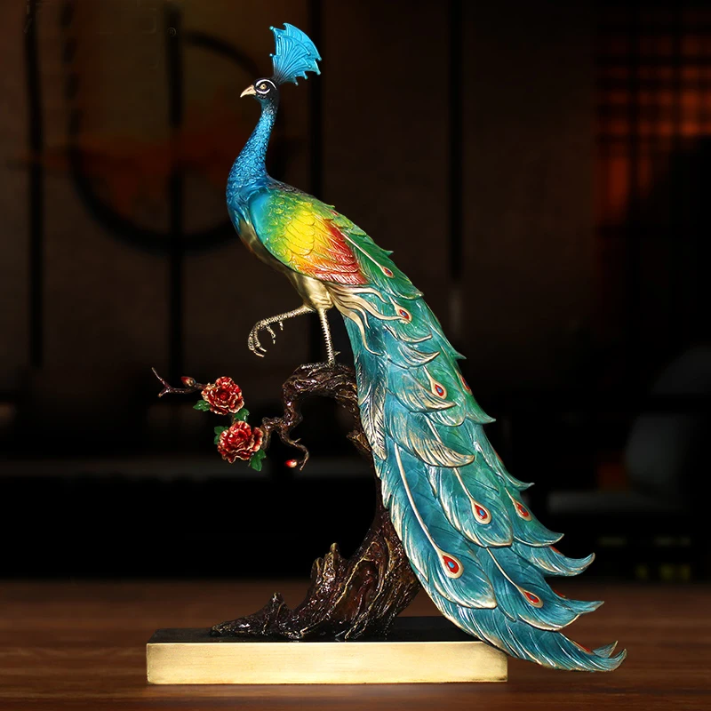 

RONG HUA FU GUI 2023 Good luck OFFICE BAR CLUB Top quality decoration bring wealth money Auspicious bronze Peacock statue