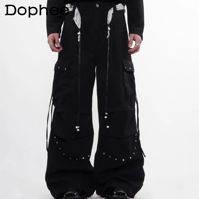 

Fashion Lace-up Pocket Decoration Denim Trousers Tooling Jeans Men Women 2026 Spring New Loose Comfort Straight-leg Long Pants