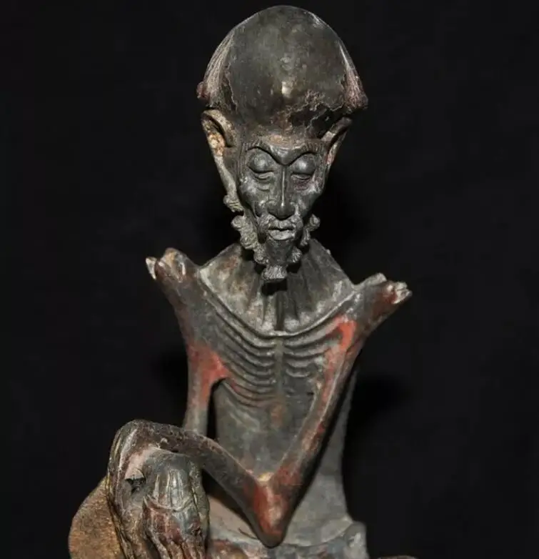 8'' rare Tibet bronze Skull skeleton buddhist monk eminent monk Buddhism statue