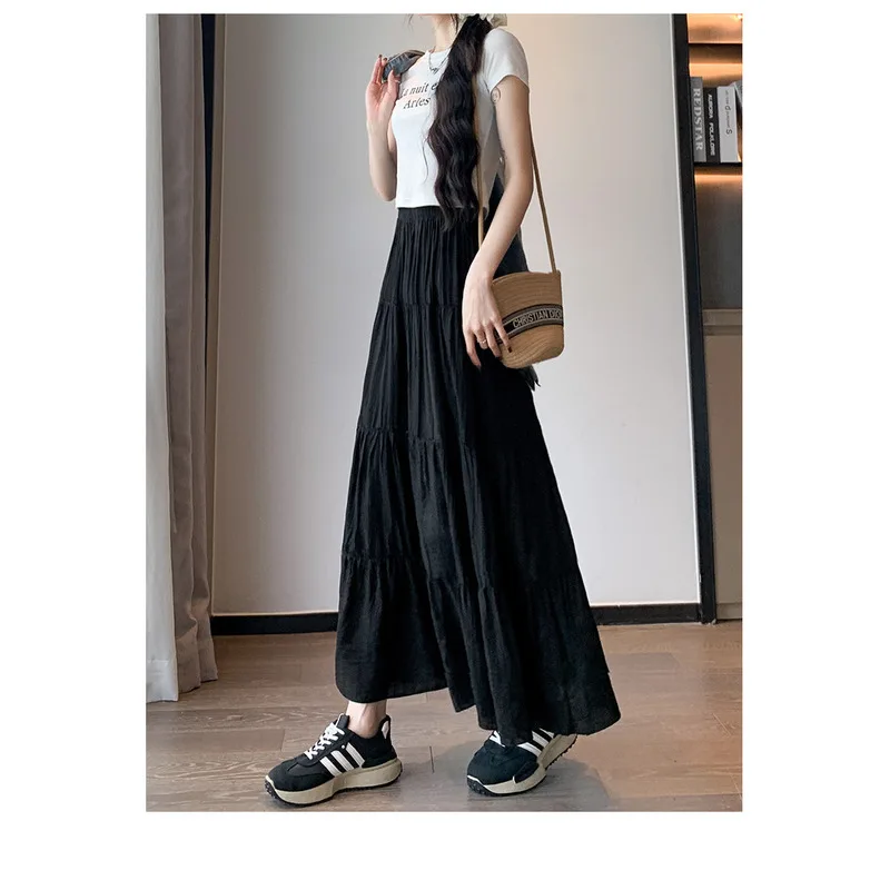 White Midi Skirt Spring Summer New High Waist Slim A Line Flowy Long Skirt Petite Puffy Layer Cake Skirt Elegant Casual