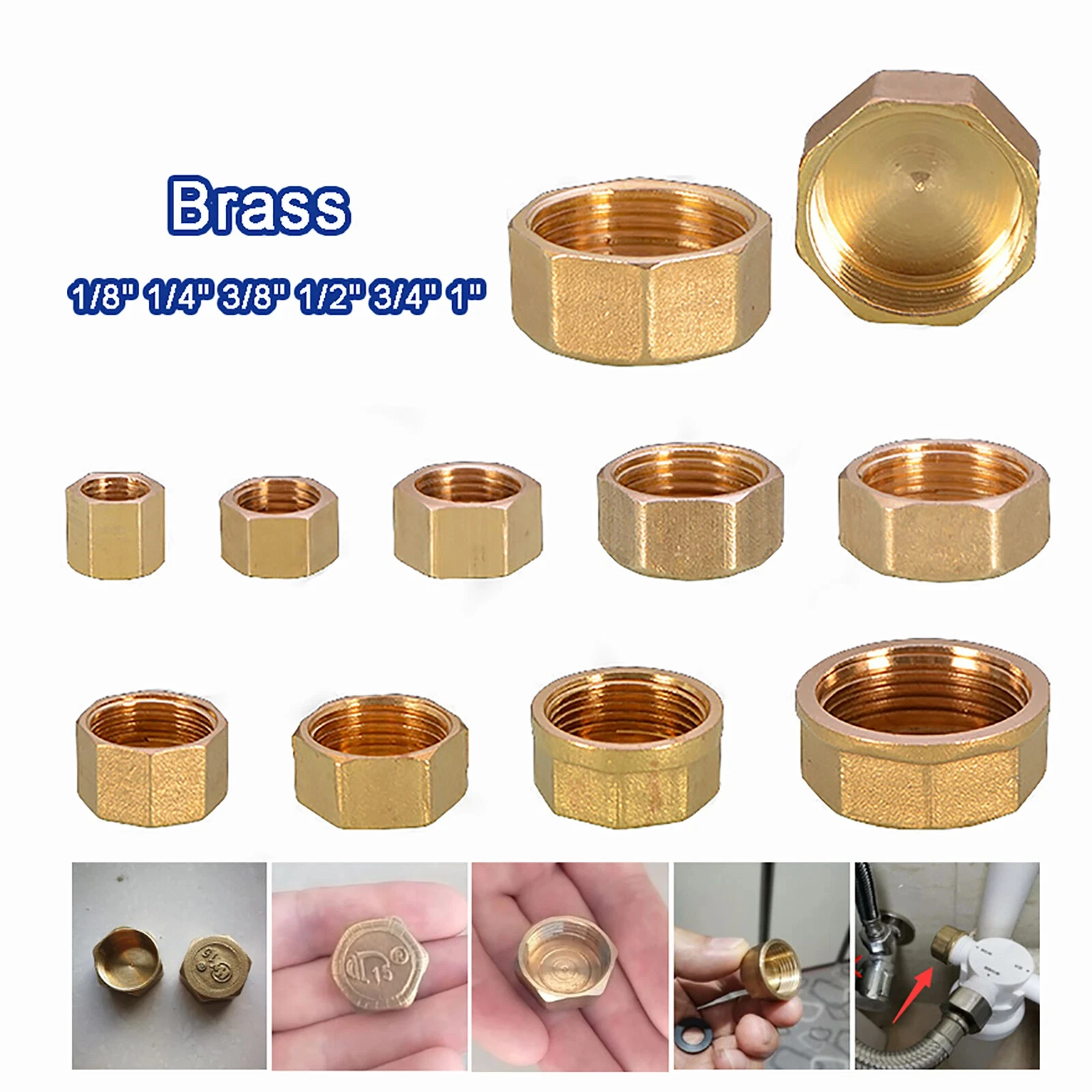 

1 ~ 20 шт. 1/8 "1/4" 3/8 "1" 1 "BSP внутренняя резьба шестигранная латунная торцевая крышка труба глухая заглушка крышка фитинг муфта разъем адаптер