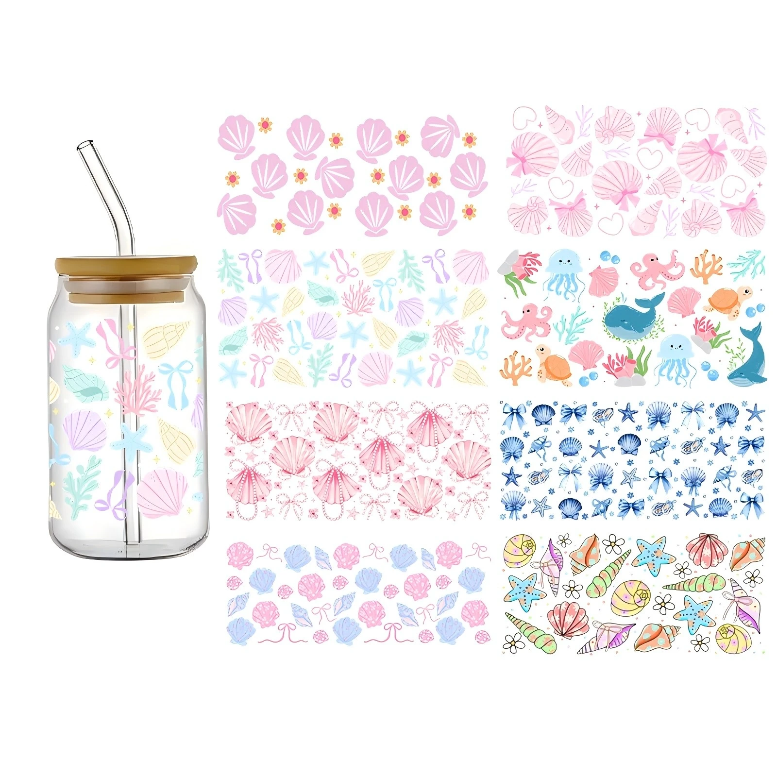 UV DTF 3D Sea Shell Starfish Design Transfer Sticker Wraps Cups Waterproof High Qaulity DIY Conch For NoteBook Competer Decals