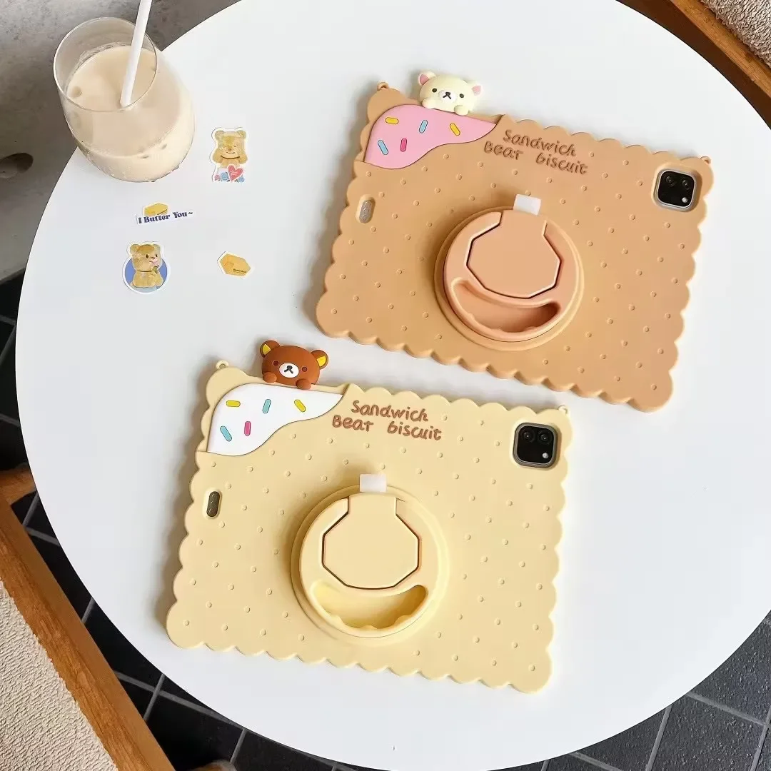 Etui dziecięce na iPada Pro 11 2024 10.2 9th 8th 7th 9.7 6th 5th Biscuit Bear Cover dla mini 7 6 5 4 3 2 1 z obrotową podstawką 360 — zdjęcie produktu 5