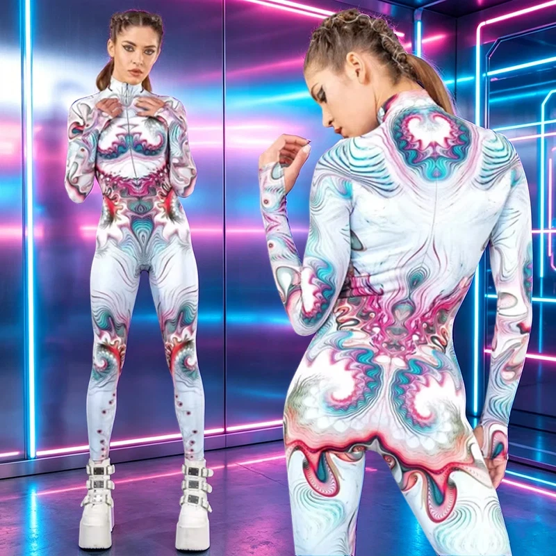 

Women Multicolor Jumpsuit Sexy Zentai Suit Gothic Morphsuit Animal Bodysuits Women Rave Costume Halloween Festival Party Outfit