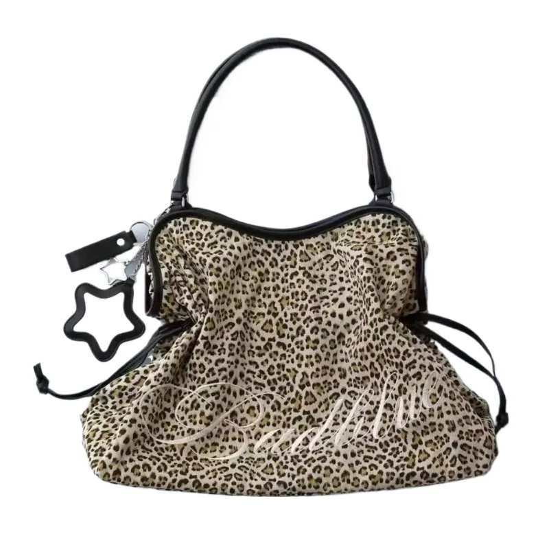 

Модная Y2K новая вышитая леопардовая сумка со звездами в горошек на одно плечо, сумка-тоут с зеркальной подвеской, милая и пряная сумка для девочек
