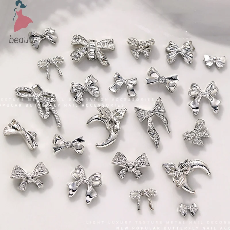 10 Stuks Zilver Legering Nail Art Strik Bedels Accessoires Onderdelen Voor Manicure Versieren Retro Nagels Decoratie Ontwerp Benodigdheden