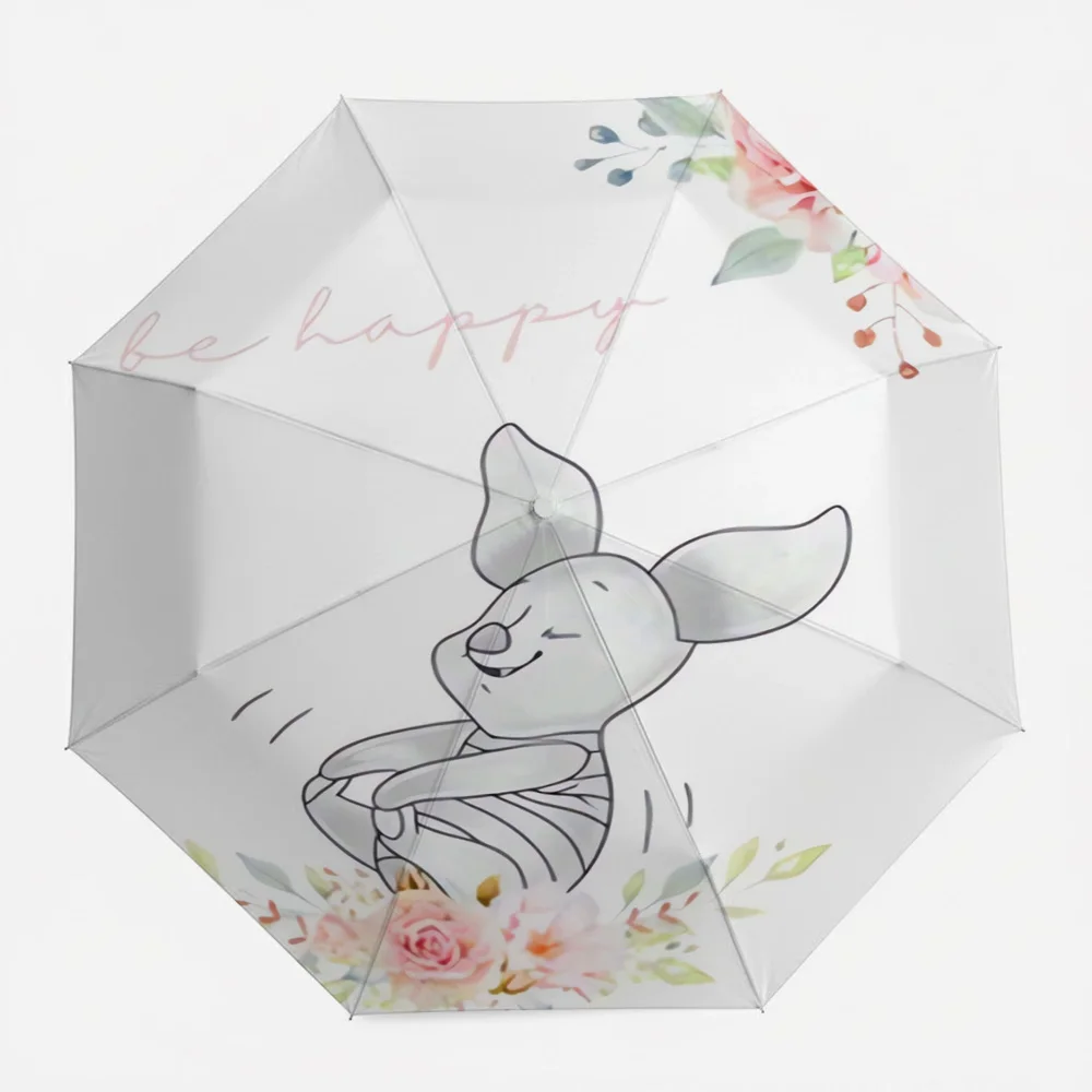 

Автоматический складной зонт Disney Winnie the Pooh Piglet с цветочным принтом и надписью "Be Happy", портативный ветрозащитный дорожный зонт с водоотталкивающим покрытием
