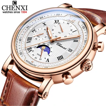 CHENXI top luxury brand new men watch date Chronograph quartz luminous wristwatch business waterproof leather male clock