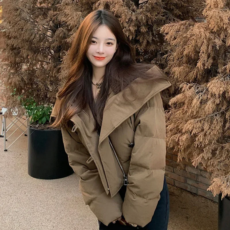 Mode Chic tricot Patchwork col chaud Parka vêtements d'extérieur amples nouveau luxe hiver recadrée vestes femmes vêtements doudoune