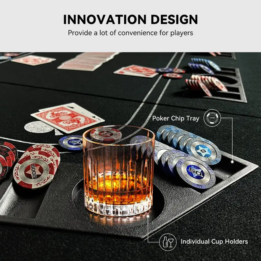 Piano da tavolo da poker 3 in 1, layout da tavolo per carte da poker Texas Holdem con feltro nero reversibile, tappetino pieghevole per tavolo da poker con
