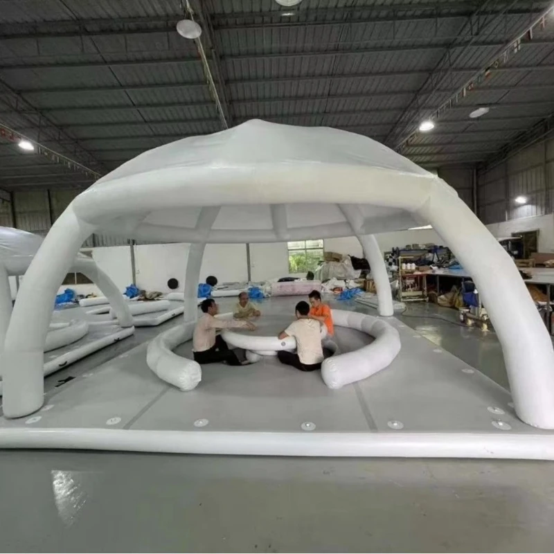 Spatium Custom Floating Loun ge Leisure Inflatable Yacht Island Water Platform Water Bar Counter With Tent