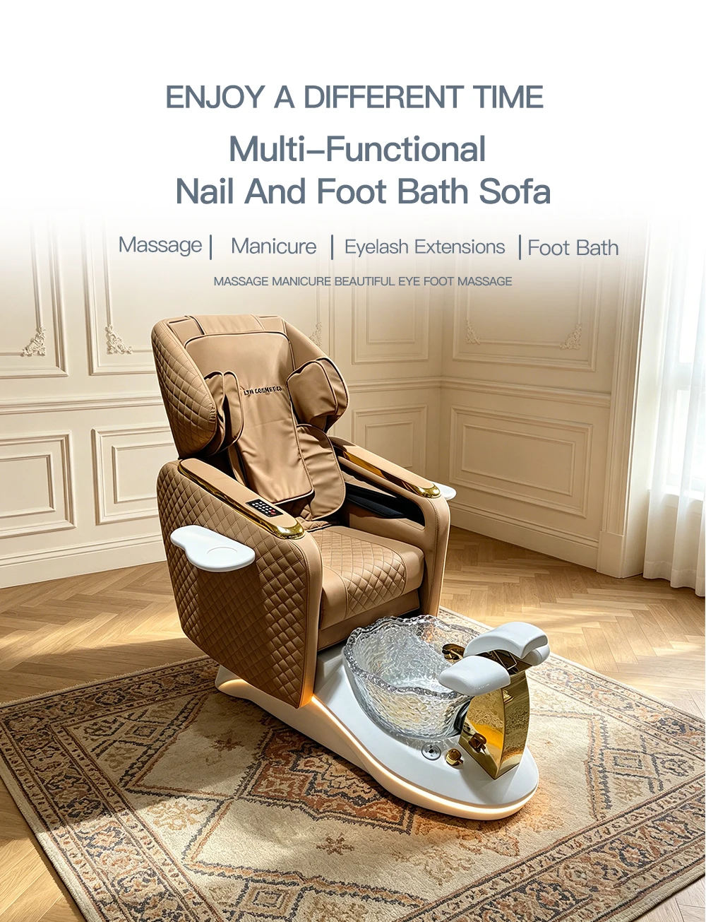Elektrischer Pediküre-Stuhl mit Massagefunktion, Liegefunktion, Fußbecken, LED-Beleuchtung und Getränkehaltern - Salonmöbel nach Maß im Großhandel – Detail 3