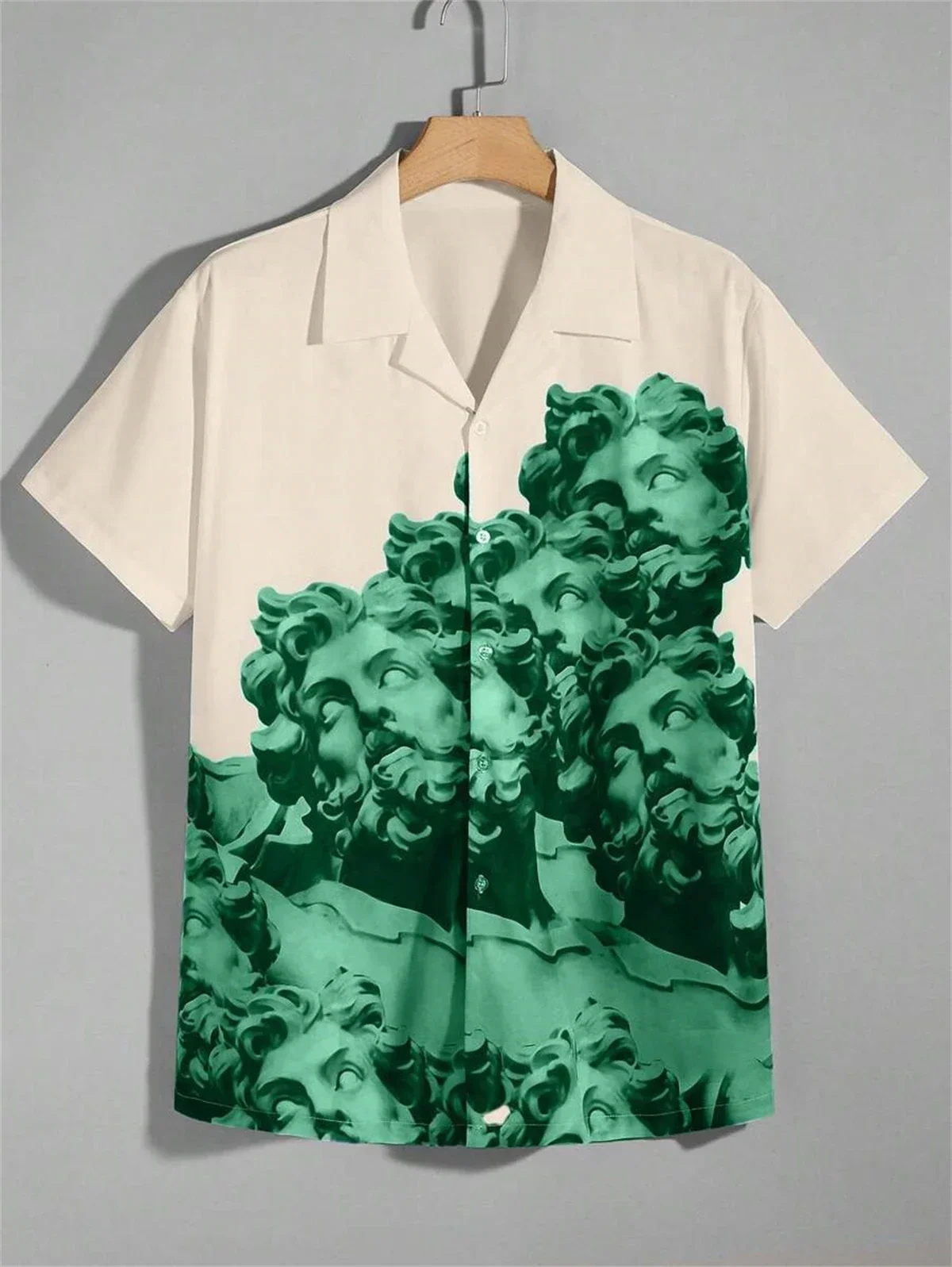 

Handsome Men's Short-sleeved Shirts Retro Sculpture Print Casual Men's Lapel Tops Large Size Loose Men's Shirts New Summer Style