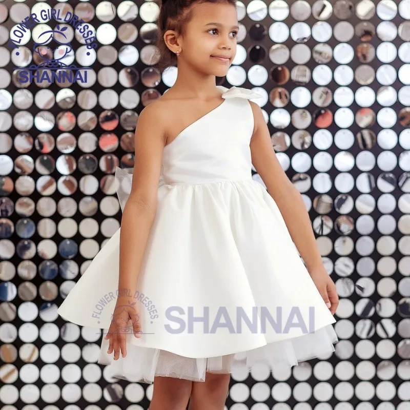 Vestido branco de um ombro para menina, vestido de casamento infantil, dama de honra, festa de aniversário, primeira comunhão, florista