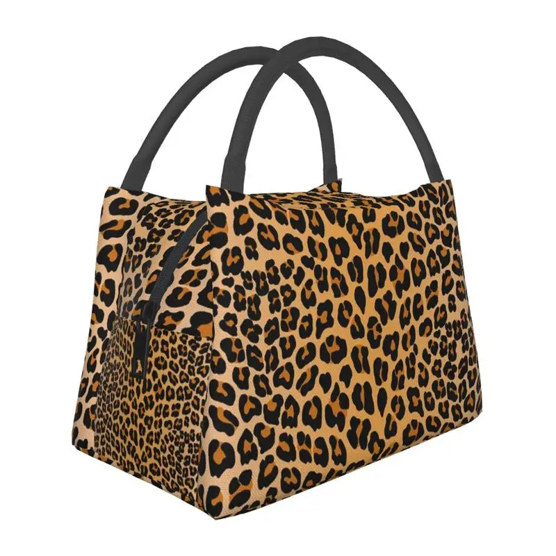 

Leopard Print Thermal Insulated Lunch Bag Women Animal Fur Pattern Resuable Lunch Tote for Office Outdoor Storage Meal Food Box