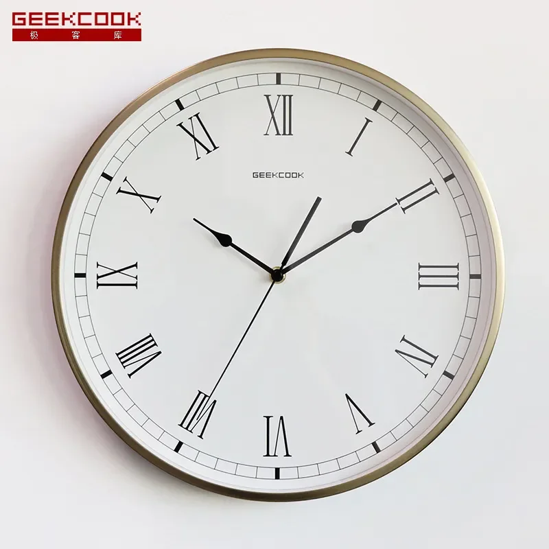 European Metal Wall Clock for Time Flows Roman Numerals Simple Lacquer Electroplated Brass Gold Metal Clock