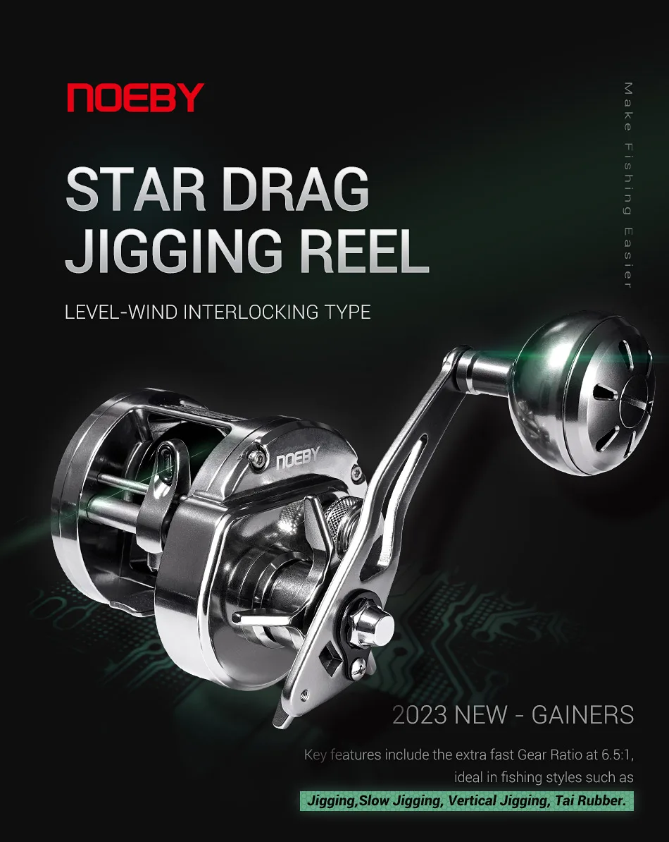 NOEBY Light Jigging Reel 5000 Series Star Drag Baitcasting Jigging Reel Brass Gear 12kg Max Drag Saltwater Fishing