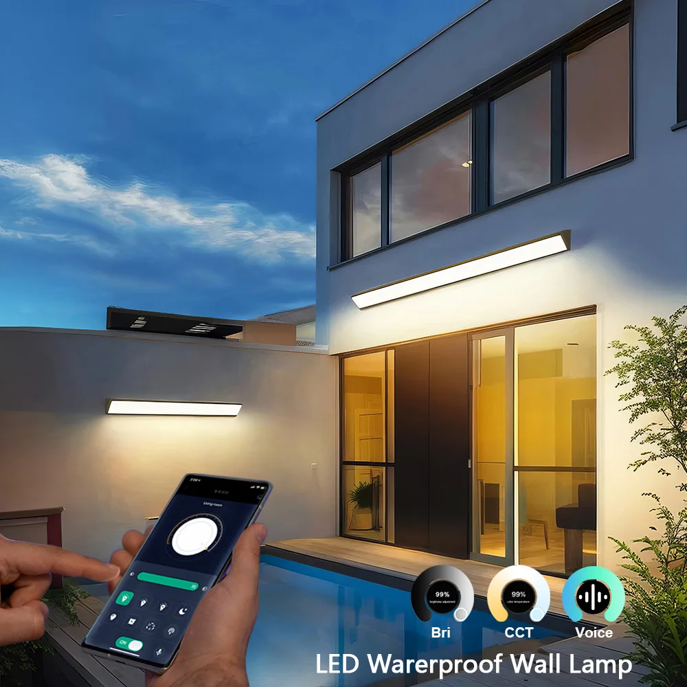 

2/1 PCS Led Waterproof Wall Lamp IP65 Outdoor Long Strip Light APP/Remote Control Garden Decoration External Wall Lamps 85V-265V